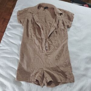 ICONE Par SIMONS Rare Taupe Gauze Organic Cotton Romper Shorts